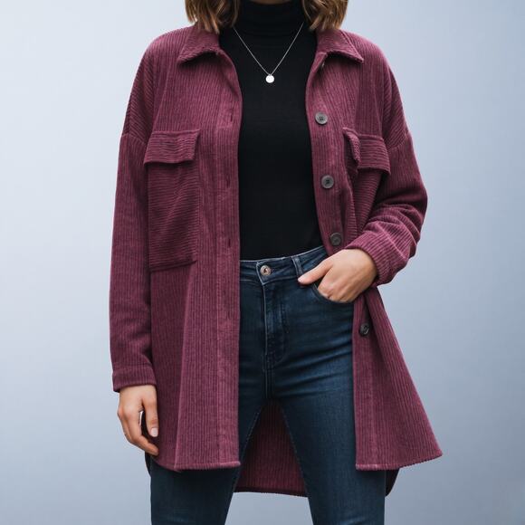 Zara Jackets & Blazers - Zara Oversized Plum Corduroy Shacket Button Down Shirt Jacket Size Small